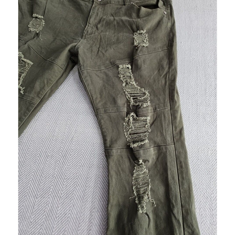 Blind Trust Jeans Men's 42x32 Green Stretch Denim Distressed Streetwear Lined - Picture 2 of 16